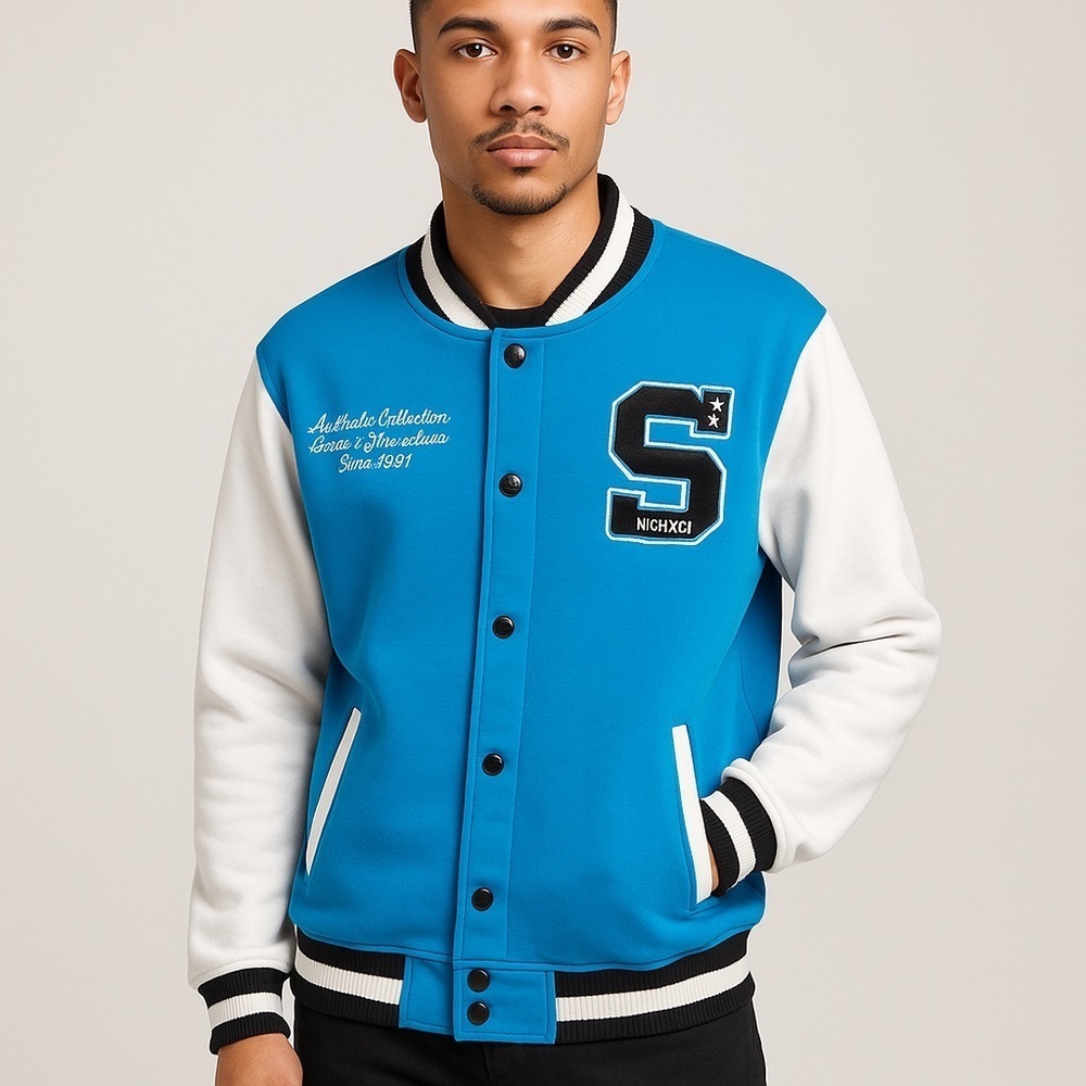 Southpole mens casual varsity jacket fleece contrast sleeve XL blue white